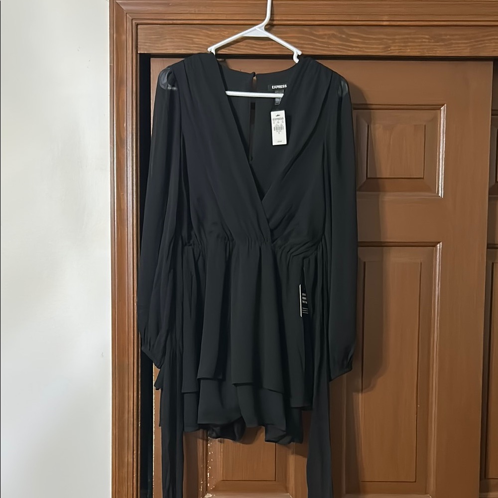 Express Black V-Neck Long Sleeve Dress